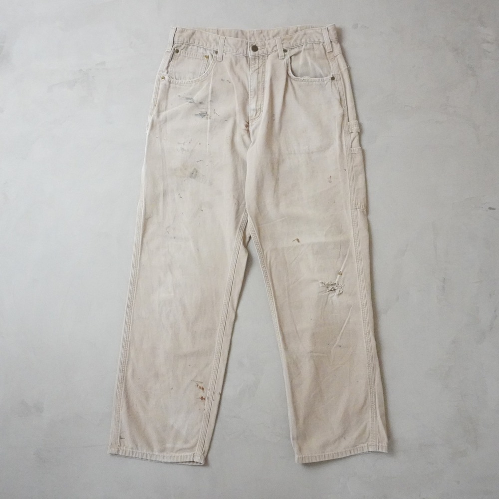 Vintage Carhartt Carpenter Pants 34x32 Mens Khaki Tan Loose Fit Workwear Canvas